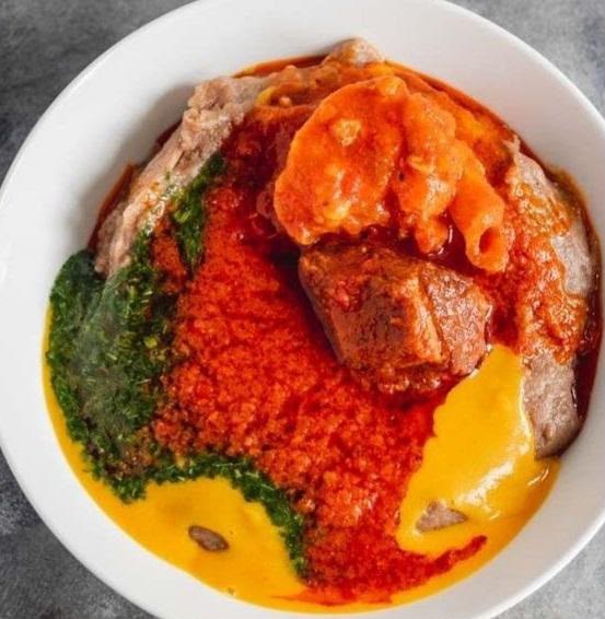 Amala served with ewedu and rich stew