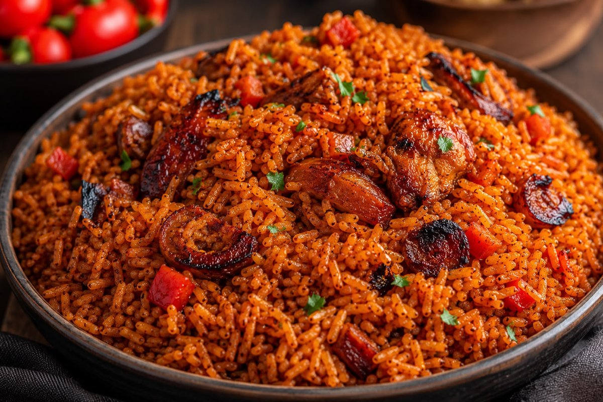 Smoky jollof rice with grilled chicken